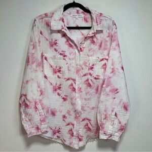 Melissa Nepton Pink White Tie Dye Button Down Shirt Cotton Gauze Lightweight M